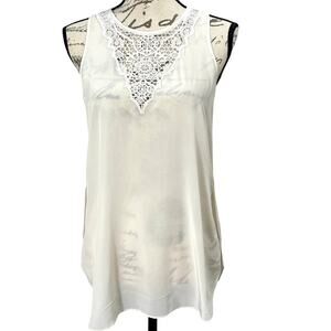 Club Monaco Silk Crochet Trim Sleeveless Top Sz XS Boho Swing Tank
